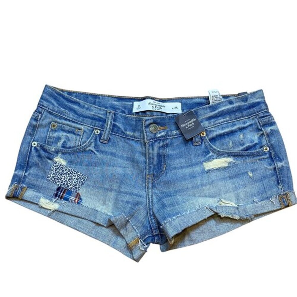 Y2K Abercrombie & Fitch Micro‎ Mini Distressed Patchwork Denim Shorts Size 0 NWT